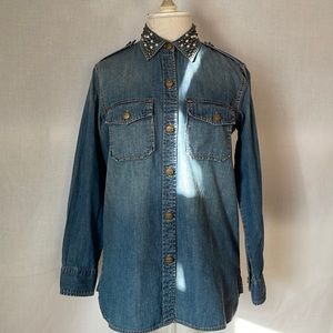 Current/Elliott Studded collar chambray shirt